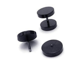 Unisex Titanium Steel Screw Ear Stud Faux Taper Round Earrings - Black