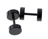 Unisex Titanium Steel Screw Ear Stud Faux Taper Round Earrings - Black