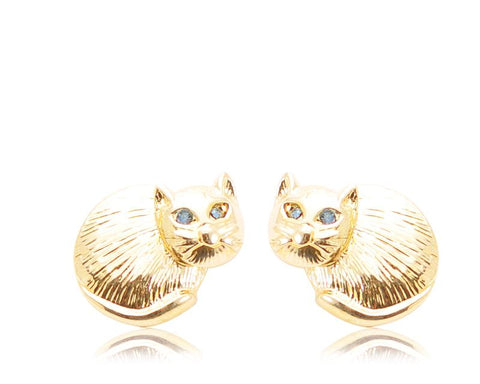 Lovely Gold Cat Crystal Clip Earrings Studs for Girls