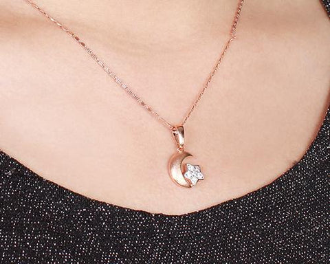 Story Of Moon and Star Crystal Necklace - Silver