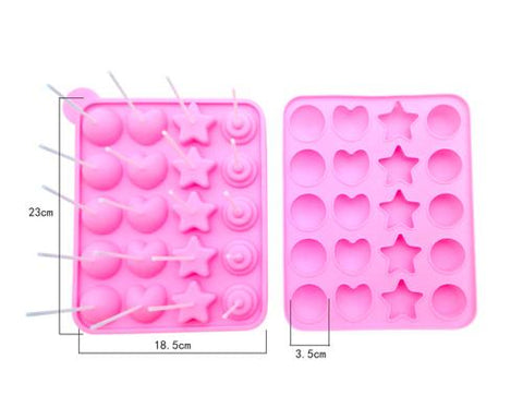 Silicone Multi Shapes Baking Mold with Sticks - Pink