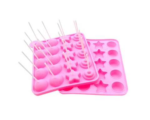 Silicone Multi Shapes Baking Mold with Sticks - Pink