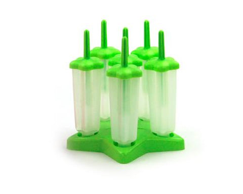 Reusable Star Shaped Ice Pop Molds Tray Set of 6 - Green
