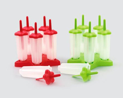 Reusable Star Shaped Ice Pop Molds Tray Set of 6 - Red