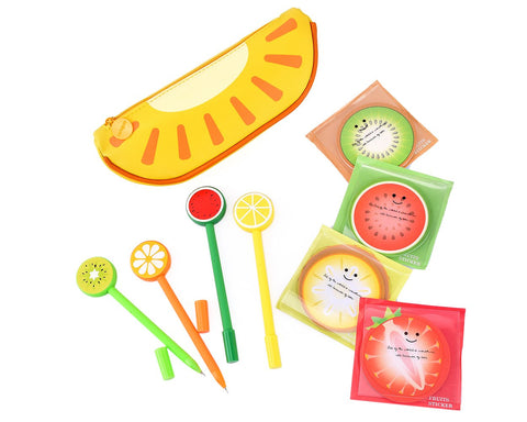 Fruit Shaped Stationery Set with Pencil Case Pens and Sticky Notes - C