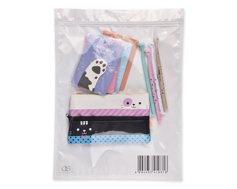 Funny Cats Stationery Set with Pencil Case, Pens and Sticky Notes - A