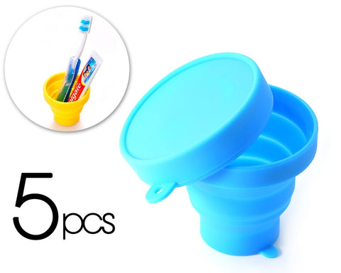 5 Pcs Silicone Folding Retractable Water Cup for Travel - Blue