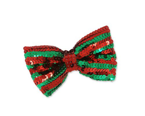 Sequin Christmas Bow Tie - Red Green