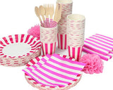 12 Sets Disposable Wood Cutlery Party Set with Stripe Pattern