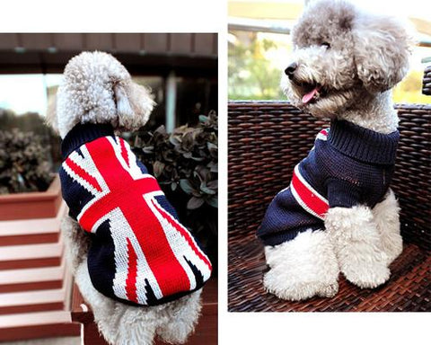 Holiday Xmas Vintage UK Flag Pet Dog Custom Turtleneck Sweater