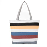 16 Inches Striped Canvas Tote Beach Handbag