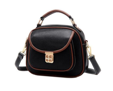 Vintage PU Leather Crossbody Satchel Bag - Black