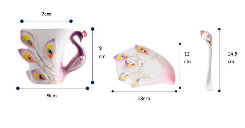 Peacock Cup and Saucer with Spoon