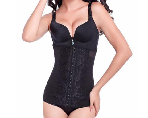 Women's Waist Trainer Cincher Tummy Slimming Corset Belt Lace-Black L