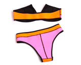 Neoprene Color Block Bikini Set - Orange