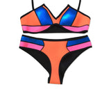 Neoprene Color Block Bikini Set - Orange