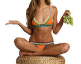 Tribal Style Crochet Triangle Bikini Set - Orange