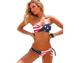 Star Stripe Print Halter Lace Up Bikini Set