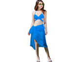 Solid Color Bandage Halter Bikini Set with Cover Up Sarong - Blue