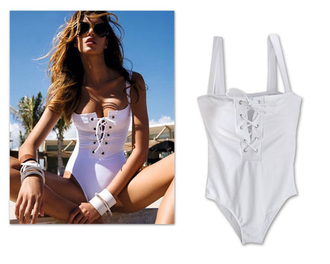 White One Piece Monokini Swimwear