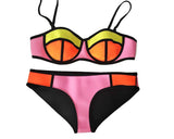 Spaghetti Strap Series Color Block Bikini Set - Orange