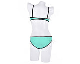 Spaghetti Strap Series Color Block Bikini Set - Tiffany and Peach