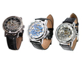 Men's PU Leather Skeleton Mechanical Sport Army Wrist Watch