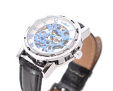 Men's PU Leather Skeleton Mechanical Sport Army Wrist Watch