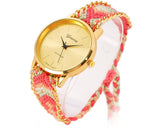 Women Ethnic Knitted Weaved Band Bracelet Quartz Dial Wrist Watch