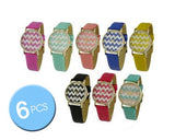 6 Pcs Women Geneva Chevron Style Leather Wrist Watches