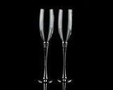 Set of 2 Simple Silver Wedding Crystal Champagne Flutes