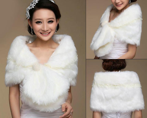 Luxury Wihte Bridal Faux Fur Wedding Shawls Wraps